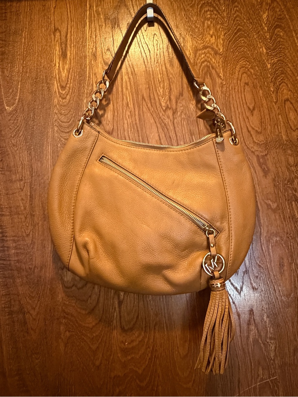 Michael Kors Cognac Leather Shoulder Hobo with Tassel